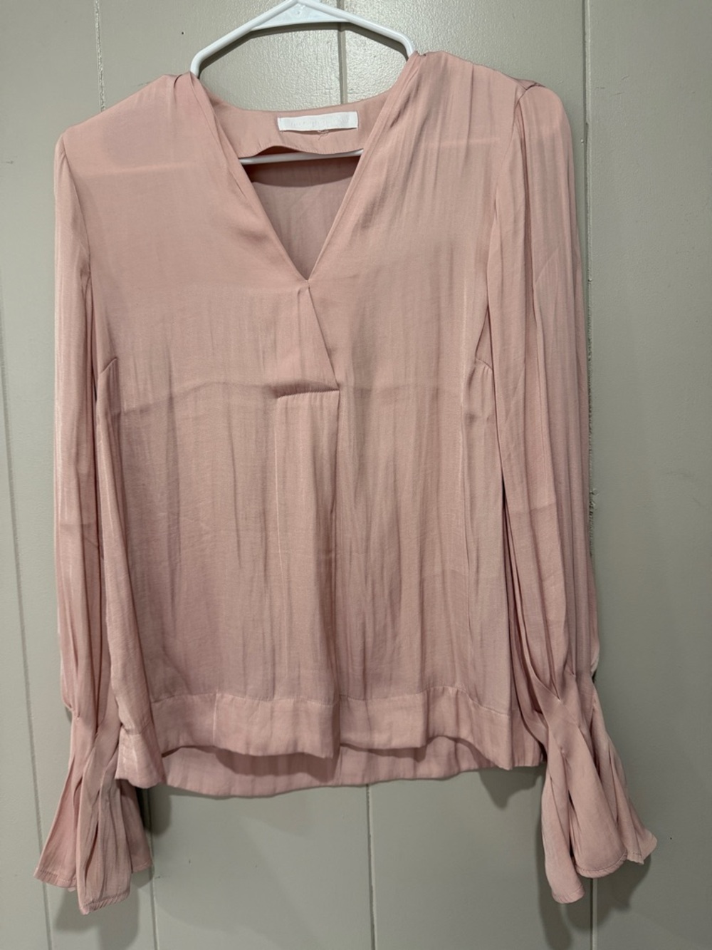 Adyson Parker Blush Pink V-Neck Long Sleeve Blouse